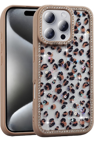Apple Uyumlu iPhone 16 Pro Kılıf Taşlı Ve Simli Tasarım Mkst Azra Kapak - Siyah Siyah