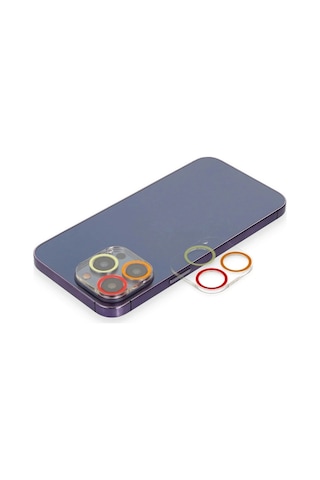 Mey İthalat iPhone Uyumlu 13 Pro Renkli Kamera Lens Koruma Cam - Turuncu-kırmızı