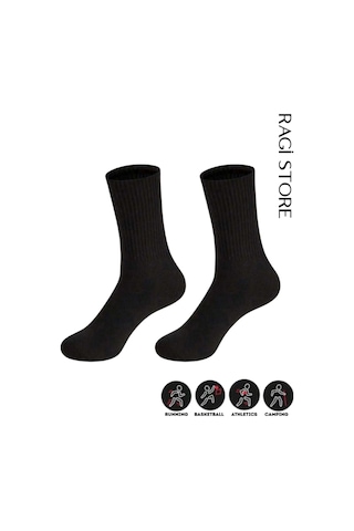 6'lı Beyaz-siyah Tenis Düz Çorap Çok Renkli