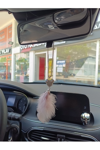 Pandalı Model Metal Yıldız Dikiz Ayna Süsü Pudra Pembe Tüylü Renk