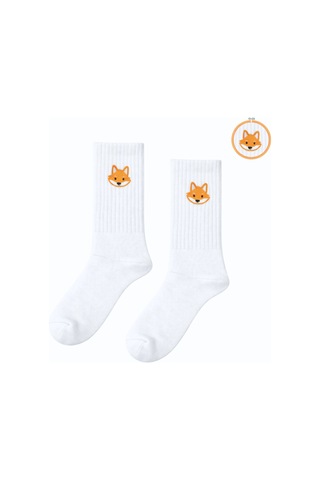 Carnaval Socks Nakışlı Tilki Desenli Beyaz Çorap Çok Renkli
