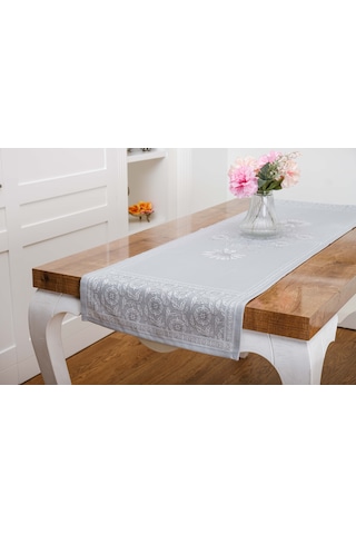 Finezza İris Jaka rPolyester Kumaş Gri Runner 45x150 cm - 1411