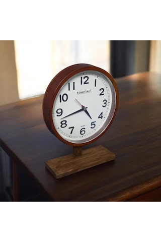 Time Gold Eskitme Ahşap Ayaklı Plastik Gövdeli Masa Saati Sessiz Akar Saniye Eskitme