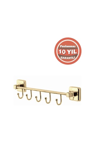 Çelik Banyo Paslanmaz Pirinç Kumru 5'li Askılık Havluluk Banyo Askısı Altın Gold Gold