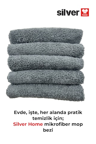Mikrofiber 5 Adet Mandallı Mop Uyumlu Süper Emici Lazer Kesim Yoğun Dokulu Yedek Mop Bezi Antrasit