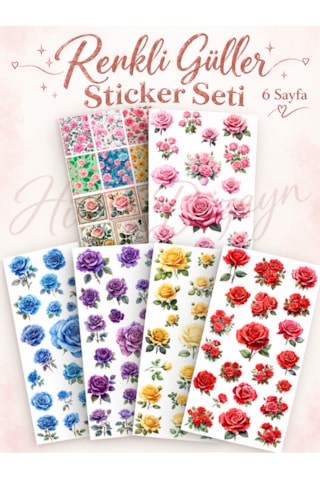 Hiras Dizayn Renkli Güller Sticker Seti 6 Sayfa Çok Renkli