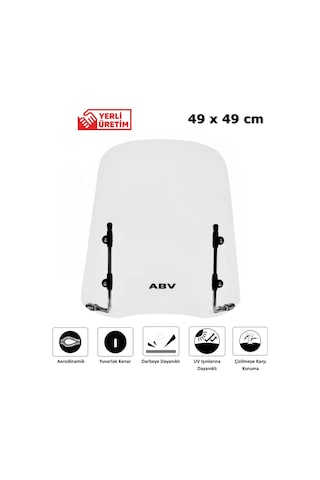 ABV Üniversal Şeffaf Siperlik 49 x 49 CM + Bağlantı Ekipmanı (Motosiklet Camı)