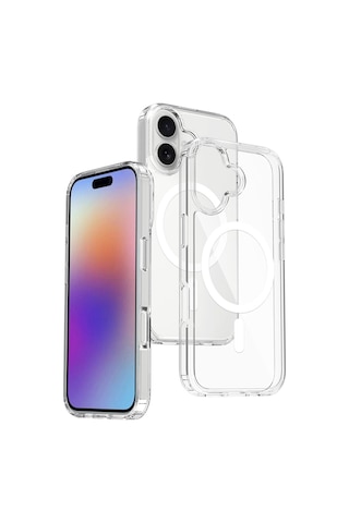 Apple Uyumlu iPhone 17 Kılıf M-safe Şarj Özellikli Şeffaf Sert Pc Zore Embos Kapak Seffaf