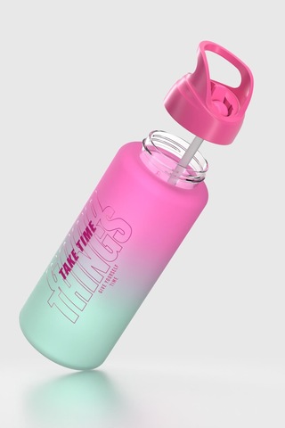 Renga Moly Çift Renk Yazı Desenli 1000 Ml Pipetli Mat Tritan Matara 912117 Fuşya-turkuaz Fuşya