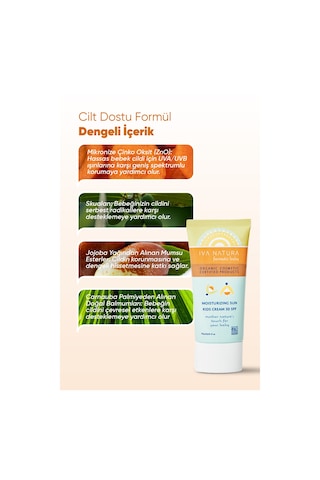 İva Natura Organik Mineral Filtreli 30 SPF Çocuk Güneş Kremi Çinko Oksit İçerikli – Hassas Ciltler İçin – 75 ML
