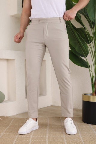 Hazego Erkek Slim Fit Likralı Bilek Boy Kumaş Pantolon Bej