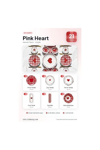 Pink Heart 21 Parça 6 Kişilik Kahvaltı Takımı Diğer