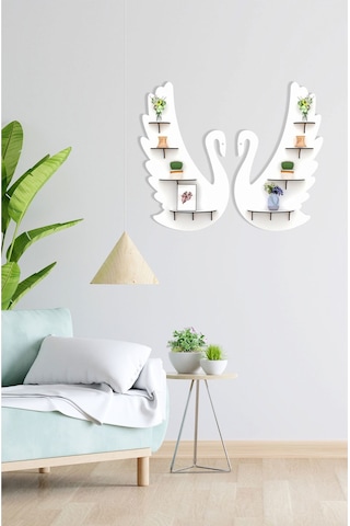 Kuğu Raf Duvar Dekoru Ahşap "8 Raflı Duvar Dekerasyonu" Mobilya