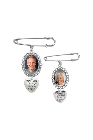 Padalink Evlilik Fotoğrafı Hatırlama Broşu - Gelin Gelin Damat Akraba İçin 2 Adet Alüminyum Portre Çerçevesi Pendan Gümüş