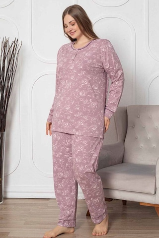 Alimer Kadın Gülkurusu Bisiklet Yaka Büyük Beden Pijama Tkm 2786b Gülkurusu