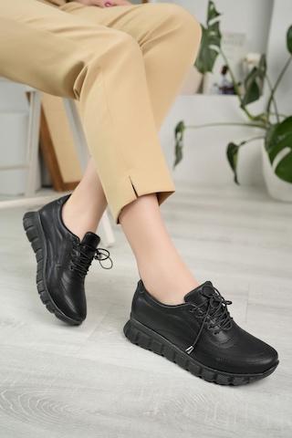 Nesil Shoes Acr 40 Siyah Simli Lastik Bağlı Kadın Ayakkabı-siyah Simli Siyah