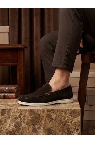 DMR Elegance Ba0252 %100 İçi Dışı Hakiki Deri Erkek Kahverengi Süet Casual Loafer Termo Taban Ayakkabı Rekli