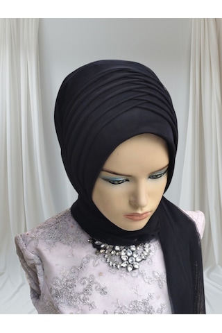 Siyah Esnek Kumaş Tek Tek Hazır Türban Hazır Duvak Hazır Şal Model