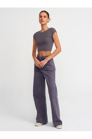Dilvin Pamuk Ve Modal Karışımlı Crop Top Füme