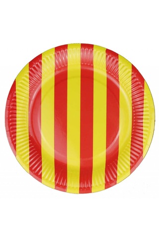 Tabak Karton Çizgili Sarı Kırmızı 23 Cm Pk:8 +3