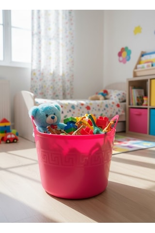 Pembe, Esnek Plastik Kova 20 Litre, Temizli Kovası, Esneyebilen Oyuncak Ve Çamaşır Sepeti Pembe