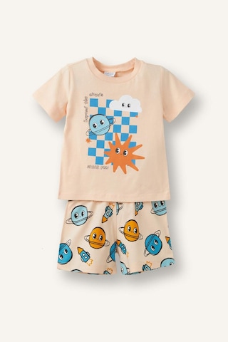 Defacto Desenli Kısa Kollu Üst Şort Alt 2li Pijama Takımı Erkek Bebek H5392a526hsog614 Turuncu-og614