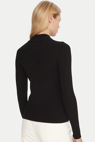 Lacoste Tight Fit High Neck 3d Ribbed Knit Sweater Kadın Dar Kesim Yarım Fermuar Tam Boy Fitilli Kazak Siyah Siyah