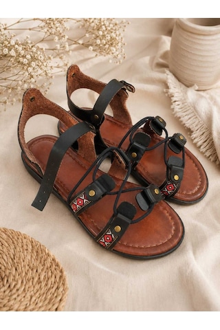 Markasende Minerva Makrome Detaylı Kadın Sandalet - Yumuşak Düz Tabanlı Günlük Rahat Kahverengi