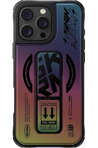 Apple iPhone 16 Pro Uyumlu Kılıf Skinarma Holografik Tasarımlı Standlı Deri Görünümlü Kira Kobai Colorful