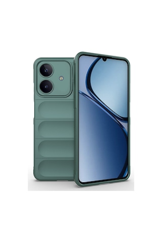 Techaks Realme C63 Kılıf Esnek Tpu Oyuklu Arka Yüzey Tasarımlı Zore Etnik Silikon Kapak - Koyu Yeşil Yeşil
