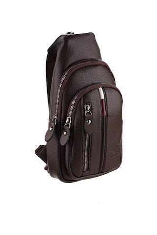 Westpolo Vegan Deri Unisex Çapraz Göğüs Ve Omuz Çantası Body Bag - 7006 Kahverengi