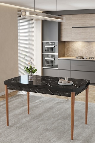 80x170cm Mutfak Masası Takımı 4 Kişilik Açılır Masa Sandalye Takımı -yemek Odası-mdf Siyah Mermer - Krem