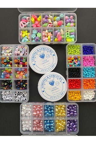 4 Kutulu Hobi Takı Yapma Seti Kolye Bileklik Halhal Telefon Charm