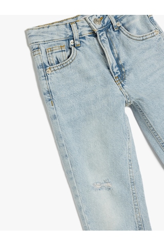 Koton Pamuklu Beli Ayarlanabilir Lastikli Denim Pantolon Lıght Indıgo 5skb40015td Açık Mavi