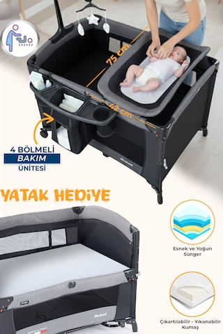 Prego Dubai 10 in1 Anne Yanı Park Yatak Oyun Parkı Sallanır Beşik Yana Açılır Kolay Katlanır +yatak Hediye
