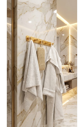 5'li Premium Gold Alüminyum Banyo Mutfak Havlu Bornoz Askısı Altın