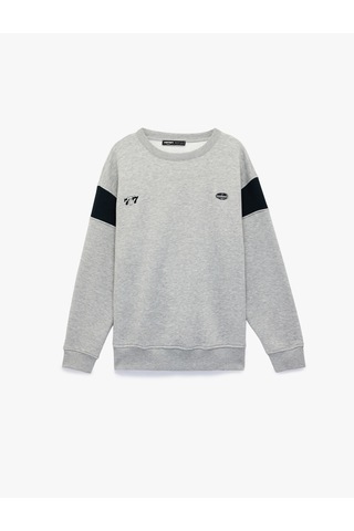 Koton Şardonlu Uzun Kollu Bisiklet Yaka Arkası Baskılı Sweatshirt Gri 6wam70047mk Gri