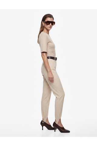 Koton Slim Fit Bisiklet Yaka Kısa Kollu Balenli Korse Detaylı Tişört Bej 7wak50027uk Ekru