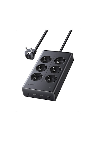 Ugreen 6 Lı Akım Korumalı Grup Priz, 20w Usb-c, Usb-a Çıkışlı Şarj İstasyonu, 1.5 M Kablolu, 75141 1,5 m