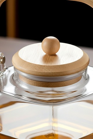 Bambu Kapaklı Isıya Dayanıklı Borosilikat Cam Demlik - 1200 Ml Prizma Cam Çaydanlık Şeffaf