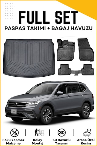 Volkswagen Tiguan 2023 Model Alt Birebir Uyumlu Bagaj Havuzu+paspas Seti