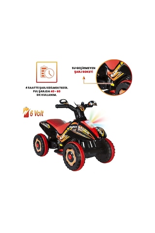 Akülü Araba Müzikli Ve Led Işıklı Akülü Kumandalı 6v Atv Siyah Siyah