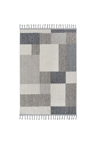 Cool Halı Bress 1403 Gri Mavi Hav Toz Vermez Hasır Dokulu Salon Mutfak Antre Bukle Örgü Modern Desen Halı