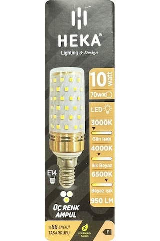10 Adet Heka 10w 70w Sarı-günışığı-beyaz E14 Duylu Üç Renkli Led Mısır Ampul