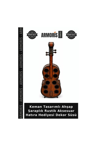 Keman Tasarımlı Ahşap Şaraplık Rustik Aksesuar Hatıra Hediyesi Dekor Süsü
