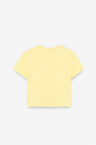 Ethıquet ZERAYA Kadın Bisiklet Yaka Kısa Kollu Önde Nakış Detaylı Crop Sarı T-Shirt