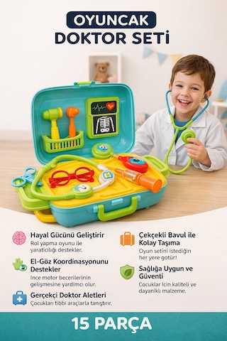 Dede Çekçekli Bavulum Doktor Set Oyuncak Candy Ve Ken 15 Parça Eğitici Meslek Doktor Seti