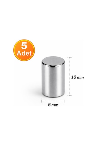 5 Adet - 5x10 Mm Neodyum Mıknatıs Yuvarlak Güçlü Neodim