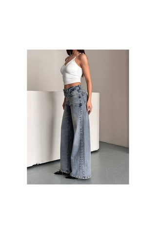 Zdnjeans Kadın Gri Yıkamalı Ultra Wide Leg Palazzo Jean Pantolon