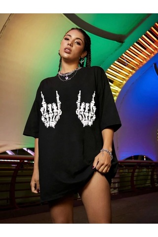 Modi Baskılı Oversize T-shirt - Siyah - Mymg146044